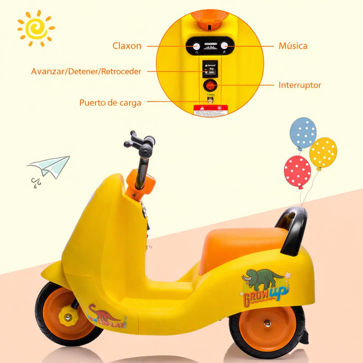 Coche eléctrico infantil con diseño de 3 ruedas