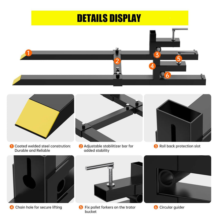 Barra estabilizadora ajustable horquillas palet perilla ajuste ancho manejo eficiente fardos troncos