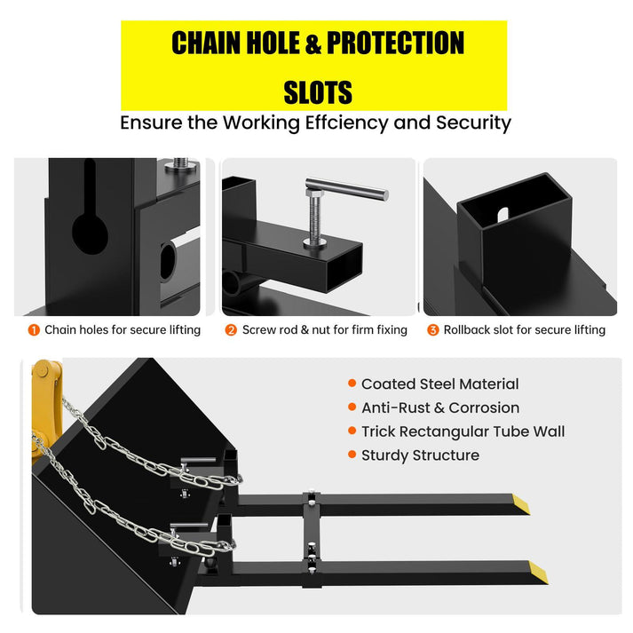 Horquillas de palet orificios cadenas paredes gruesas ranuras protección retroceso seguridad